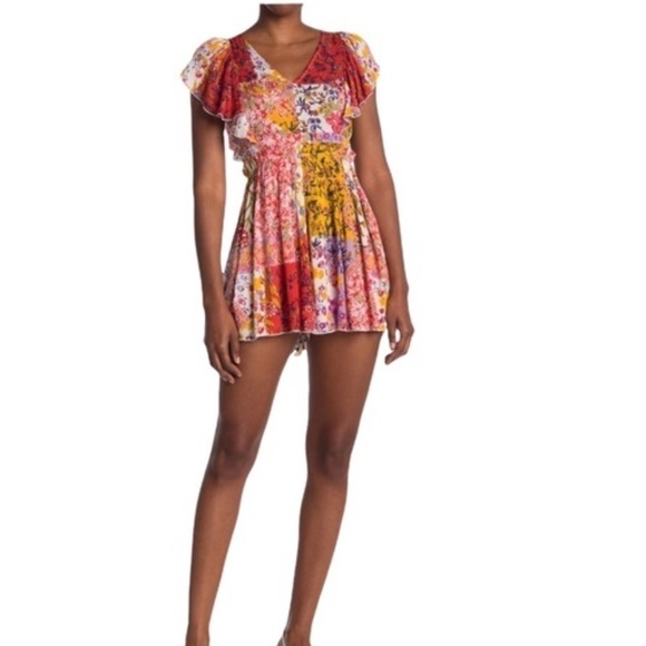 RAGA for Anthropologie Beautiful Escape Boho Skirted Tie Back Patchwork Romper - Picture 2 of 9